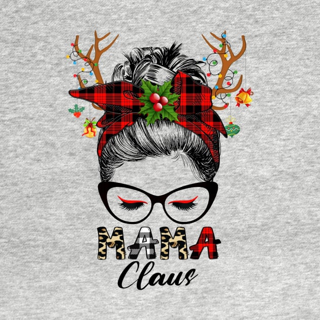 Mama Claus Reindeer Messy Bun Wink Eye Christmas Family Matching by Magazine